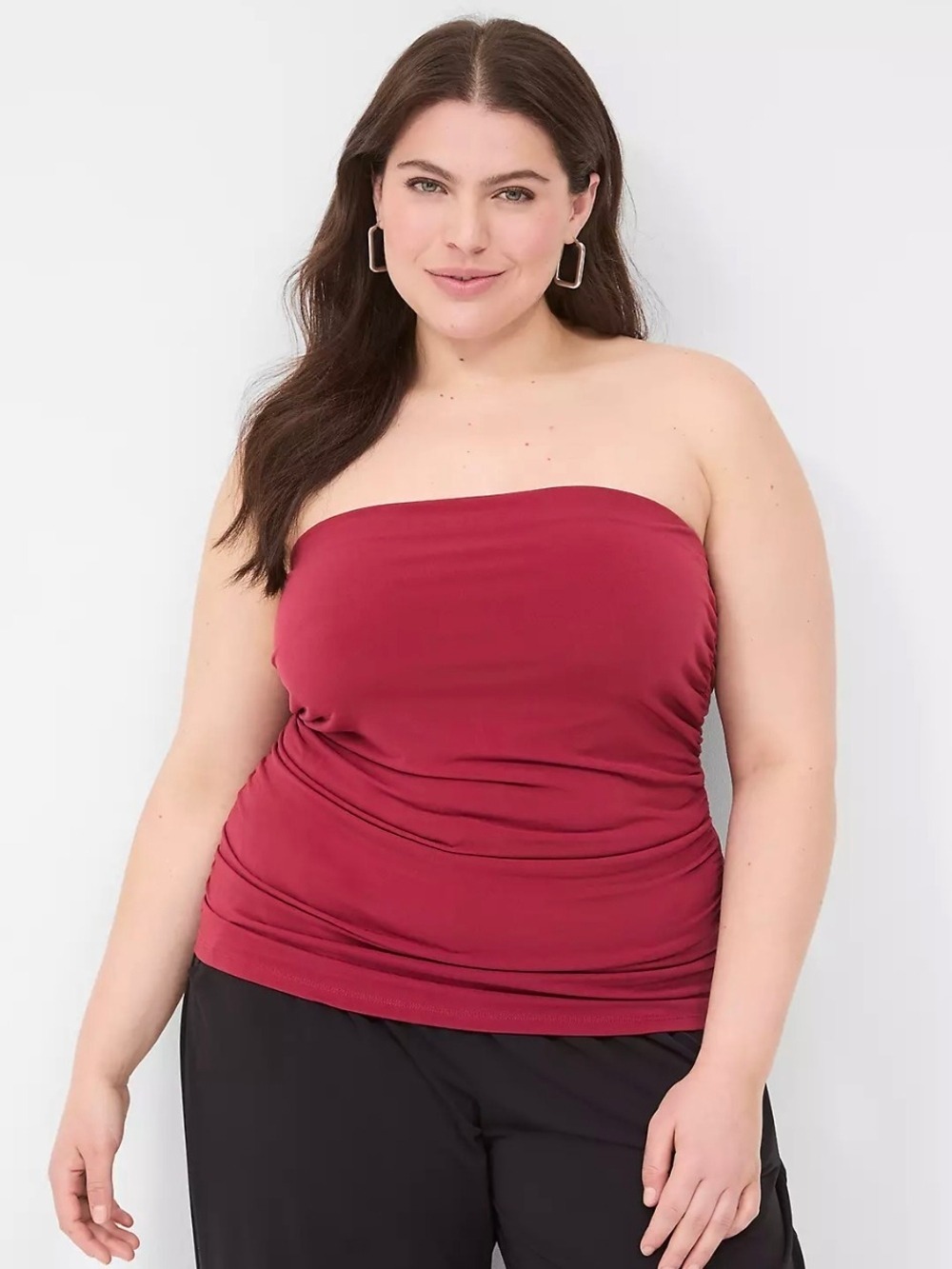 NWT: Sz 26/28 Lane Bryant Strapless Ruched Tube Top in Maroon